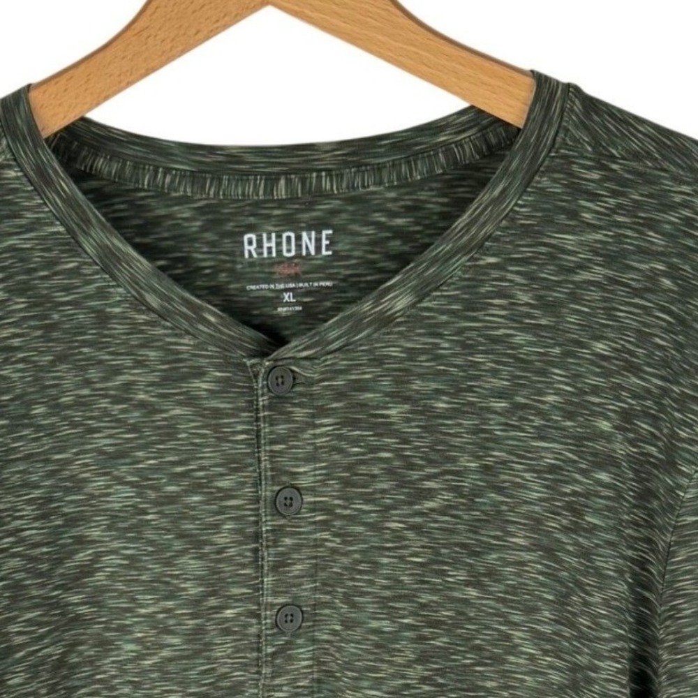 Rhone Mens Henley Long Sleeve Shirt Olive Green Space Dye Pima Cotton XL